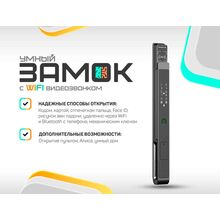 Врезной биометрический WiFi замок с камерой и видеоглазком Selock Hotel Slim Cam с возможностью установки на узкопрофильные пластиковые и стеклянные двери с управлением через мобильное приложение Ttlock, фото 