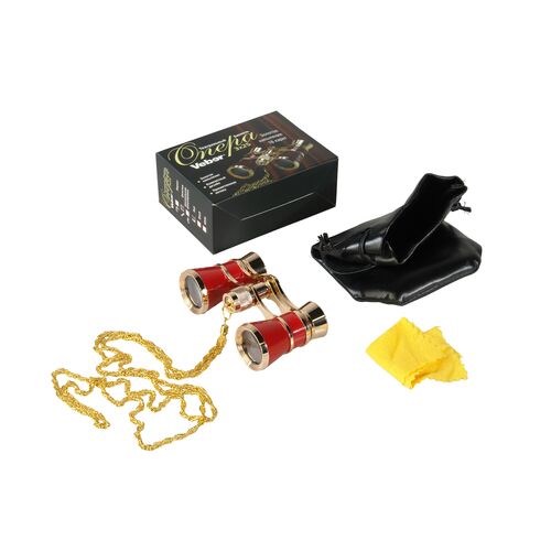 Бинокль театральный Veber Opera  БГЦ 3x25 с цепочкой, красный/золотой, фото , изображение 3