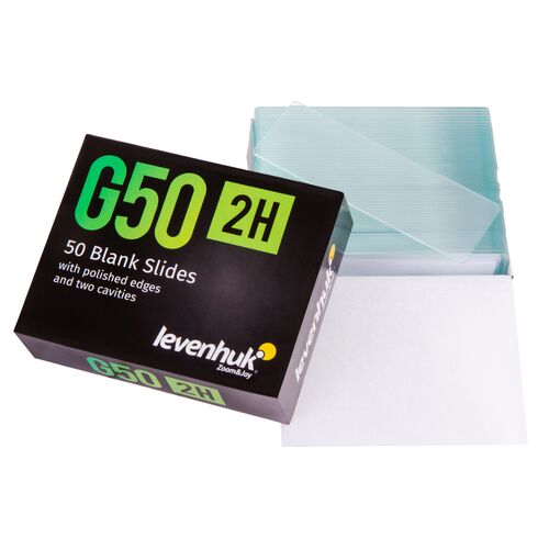 Стекла предметные с двумя лунками Levenhuk G50 2H, 50 шт., фото , изображение 2