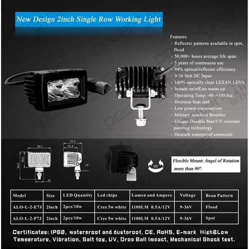 ALO-L-2-E13T Фара 9-36В, 20Вт, 1100Лм, Рабочий свет - белый, фото , изображение 4