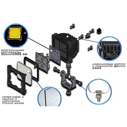 ALO-D3-2-E4D1 Фара 9-36В, 20Вт, 2000Лм, 6000K-6500K, Ближний свет - белый, без проводки, фото , изображение 13