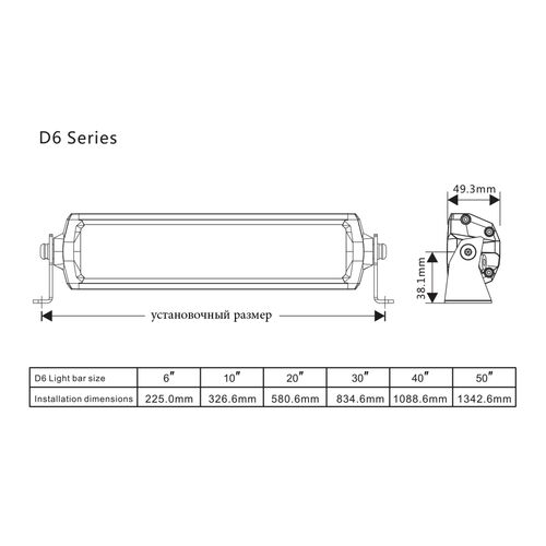 ALO-D6-6-P23H1 Балка 9-36В, 45Вт, 4800Лм/2820Лм, 6500K/3000K, 6", Дальний свет - белый, Противотуманный свет - жёлтый, фото , изображение 7