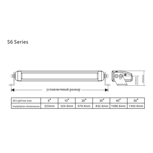 ALO-S6-10-R5H1 Балка 9-36В, 75Вт/75Вт, 3200Лм, 10", Дальний свет - белый, желтый, фото , изображение 14