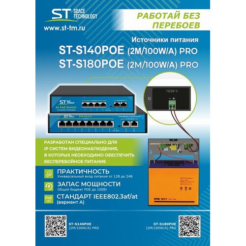Источник питания ST-S180POE (2M/100W/А) PRO резервируемый, фото , изображение 5