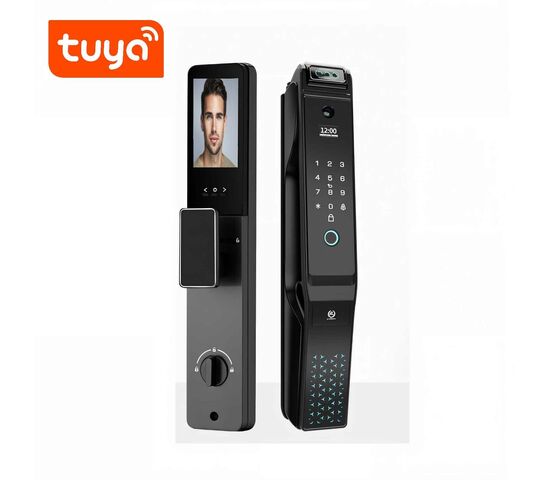 Врезной Push&Pull биометрический WiFi замок с камерой и видеоглазком Selock Tuya Cam с управлением через мобильное приложение Smart Life, фото 